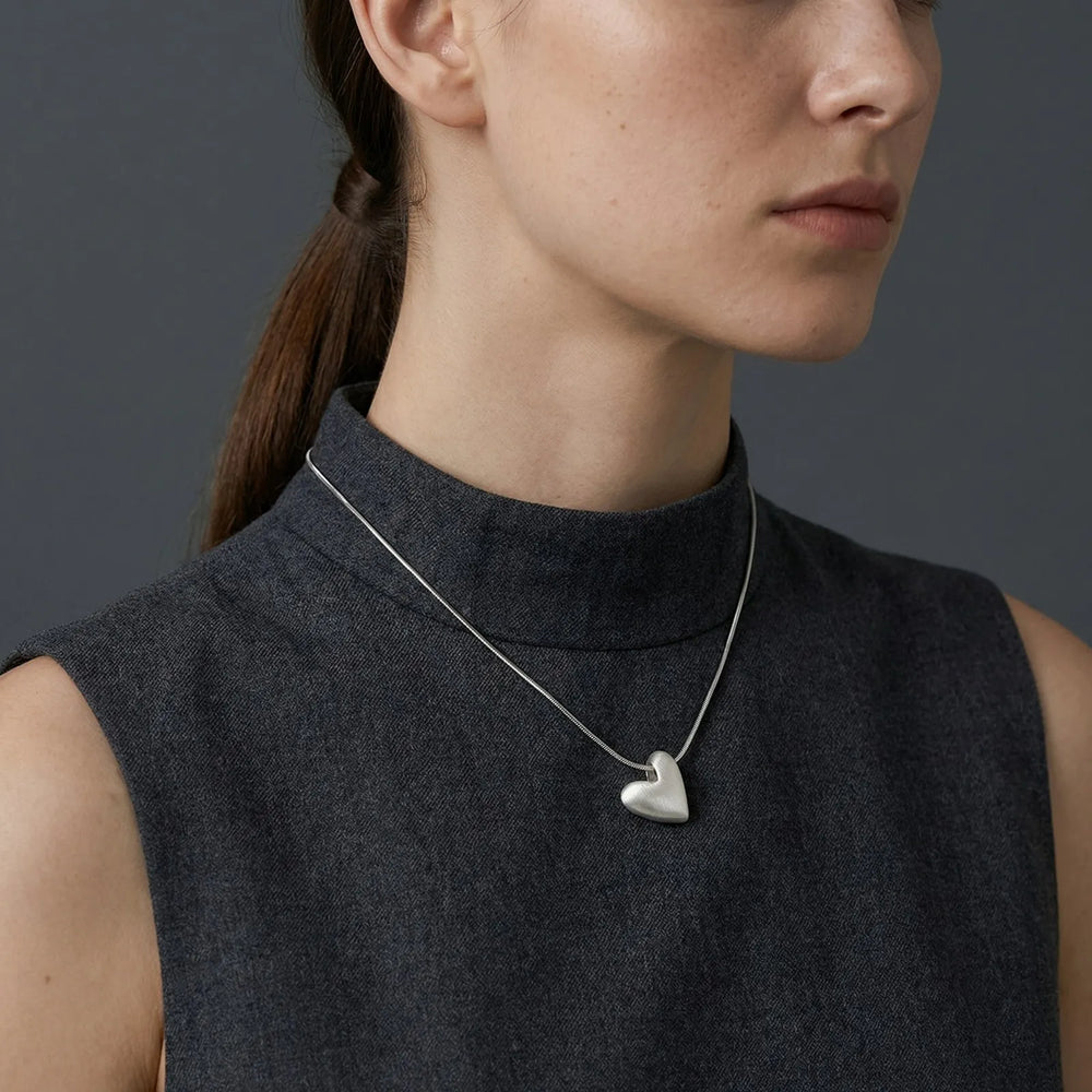 Vnox Minimalism Heart Pendant Snake Chain Necklace for Women Girls, Matte Silver Color Love Pendant