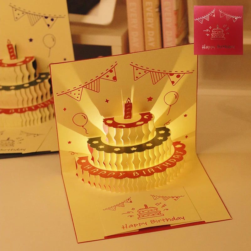 3D Music Light Birthday Card | Pop Up Cake Musical Greeting with Envelope detail view