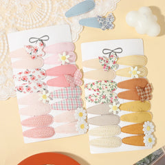 16PCS/Set of Fabric Printed Hair Clips Sweet and Cute BB Clips Fashionable Hair Accessories Children Baby Girls To Wear
