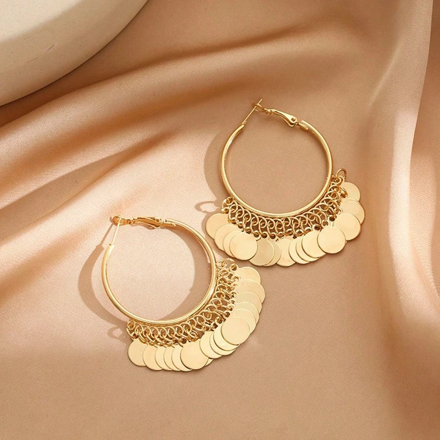 Geometric Disc Charm Earrings | Fashion Hoop Earrings for Women lifestyle view