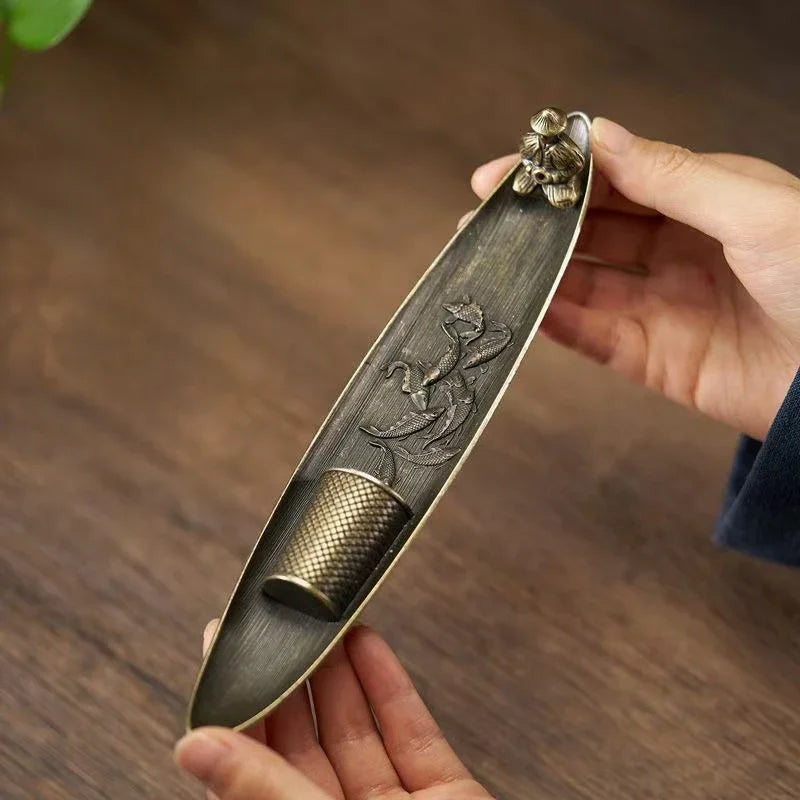 Japanese Style Incense Stick Holder Boat | Old Man Fisherman Metal Incense Burner