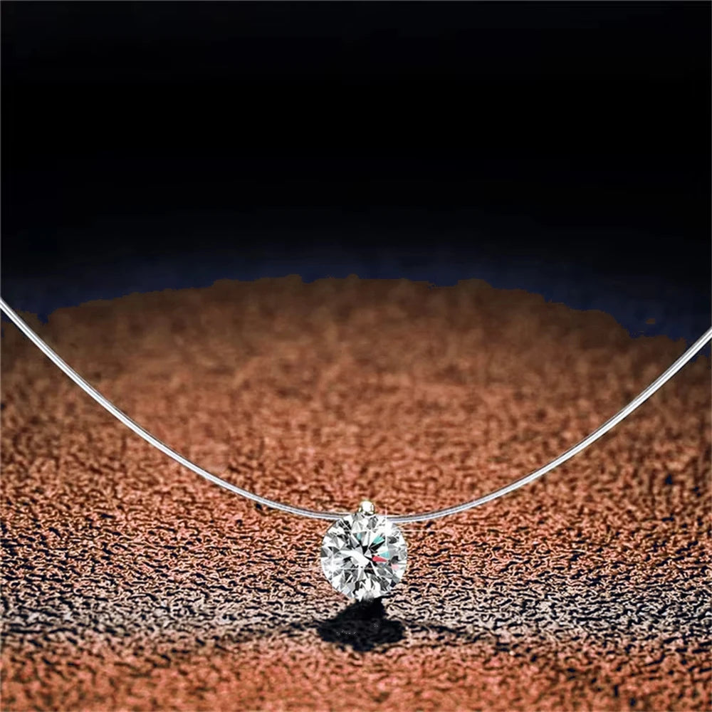 1ct Moissanite Diamond S925 Sterling Silver Invisible Transparent Fishing Line Clavicle Chain Neckla