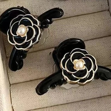 2Pcs Retro French Black Temperament Camellia Small Grip Princess Hair Clip Side Hairpin Clip wholesale