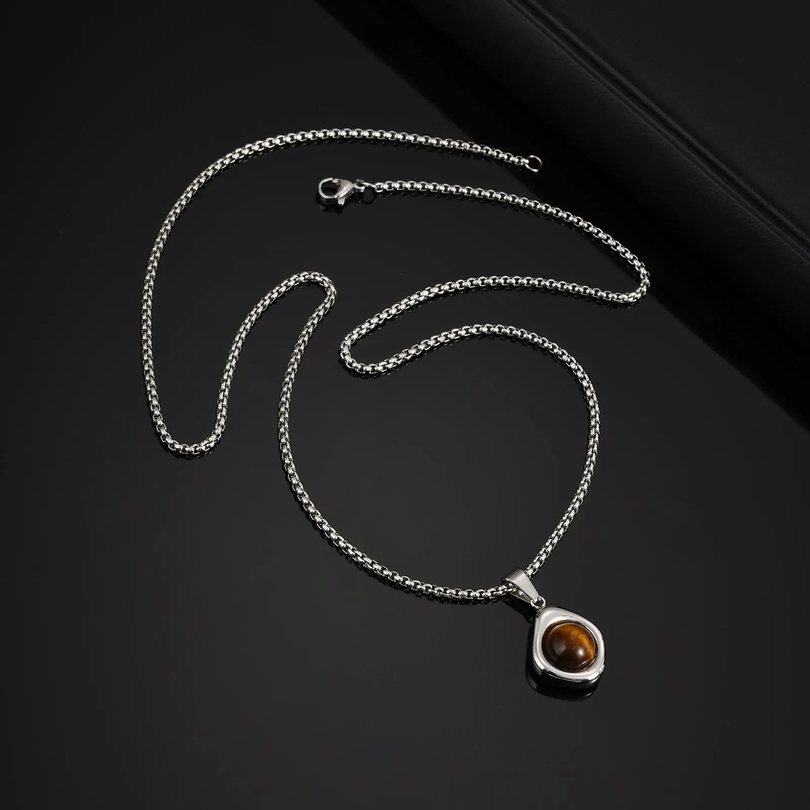 Vnox Tiger Eye Stone Irregular Pendant Neckalce for Men, Waterproof Stainless Steel additional angle