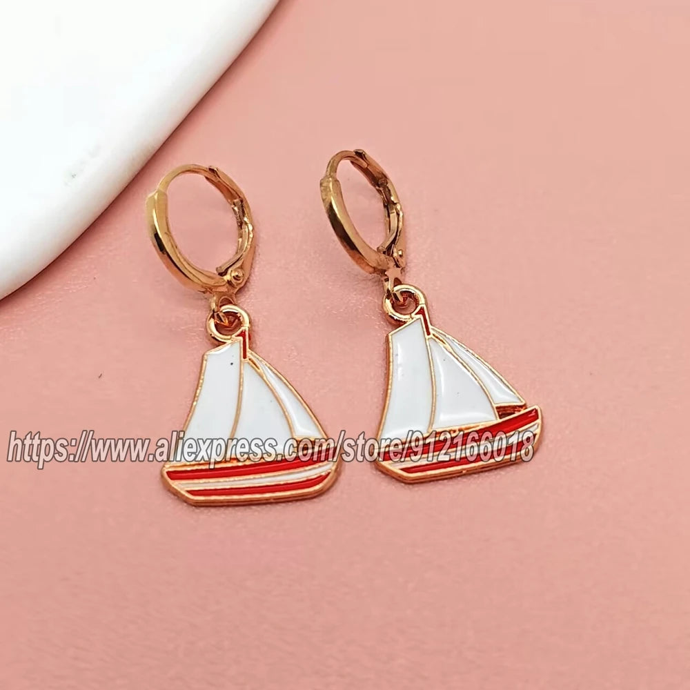 New Creative Sailboat Earrings for Women Fashion Ship Spear Earrings Gifts for Girls Cut detail view