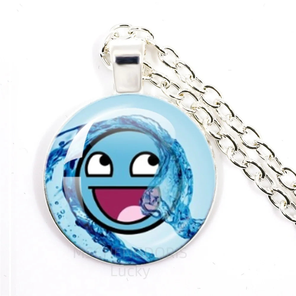 Funny Meme Cartoon Glass Pendant Necklace | Unisex Party Jewelry Gift detail view
