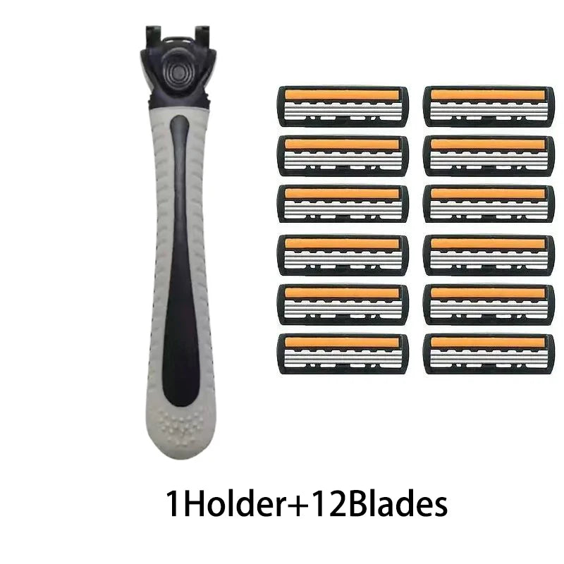 Men's Manual Shaver with 3-Layer Stainless Steel Razor Blades, Compact Shaver with Scratch Resistance, Precision Shaving