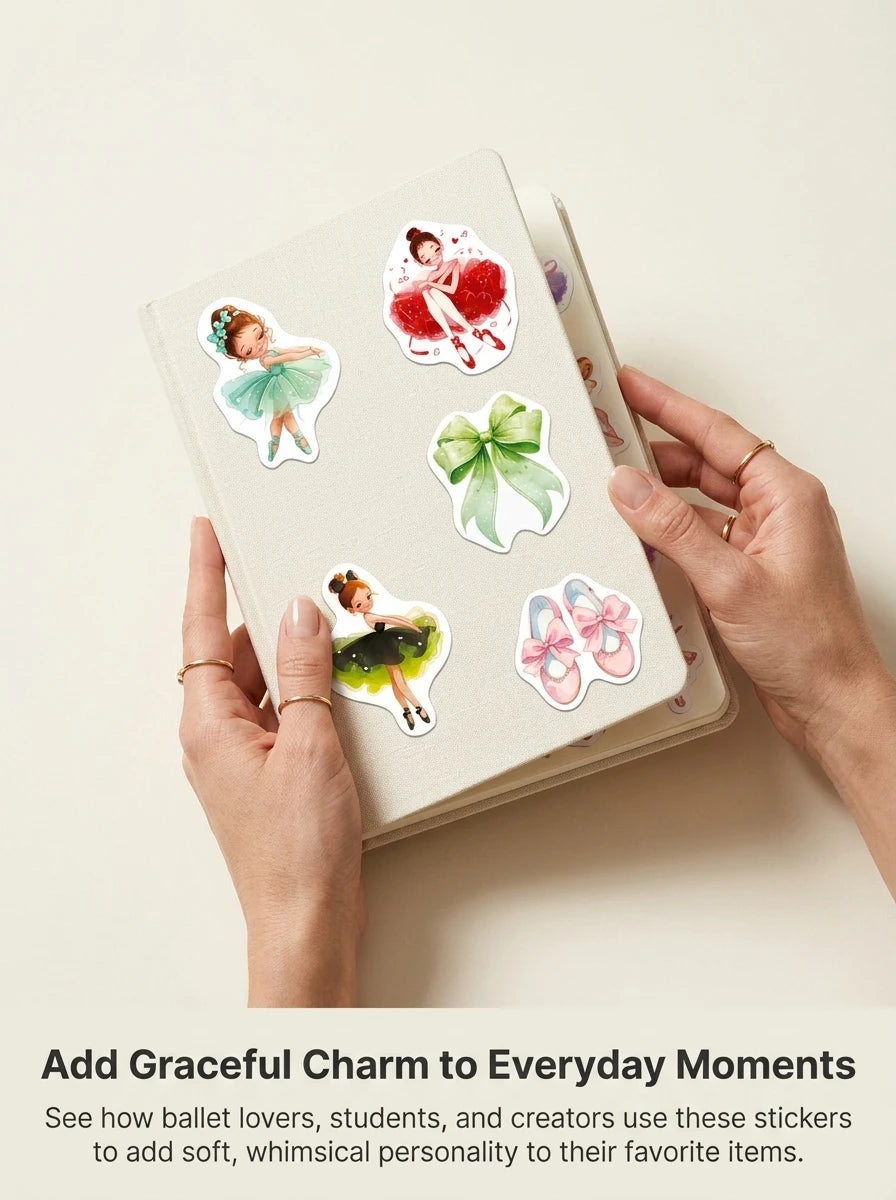 1Roll(500Pcs) Kawaii Ballet-Themed Dancing Girls Pattern Stickers 2.5cm/1.0'' 10 De additional angle