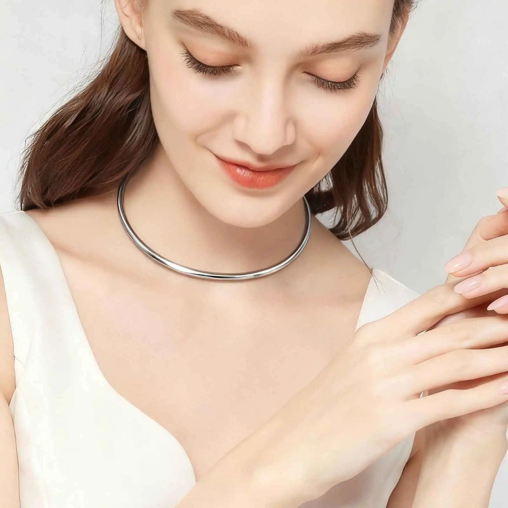 Dainty 4MM Wide Choker Necklace for Women,Silver Color Stainless Steel Necklaces, Tor lifestyle view