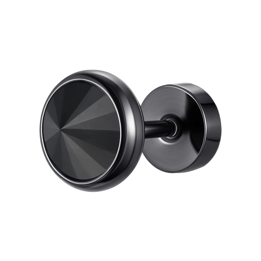 Vnox Multi-faced Cut Zircon Stone Earrings for Men, Screw Back Stud Barbell Shaped Earri detail view