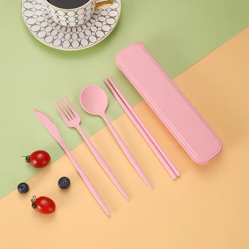 4-piece Portable Utensils, Healthy Eco-Friendly Wheat Straw Cutlery, Reusable Chopstick detail view