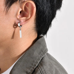 Men's Cool Punk Statement Geometric Bar Hoop Huggie Earrings Gifts Jewelry, Waterproof close-up view