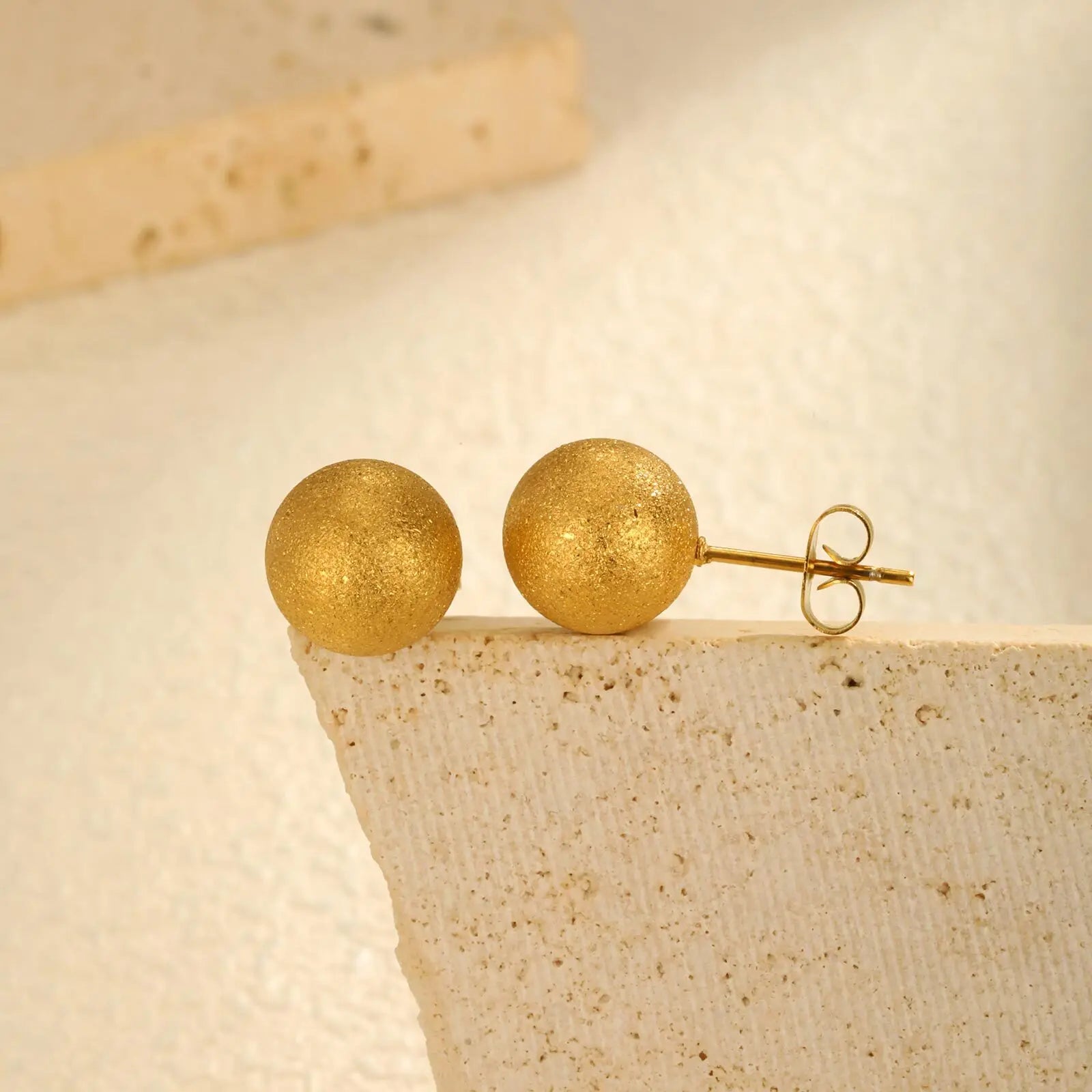 Gold Plated Stainless Steel Stud Earrings Set | 10mm 8mm 6mm Round Ball Earrings fo additional angle