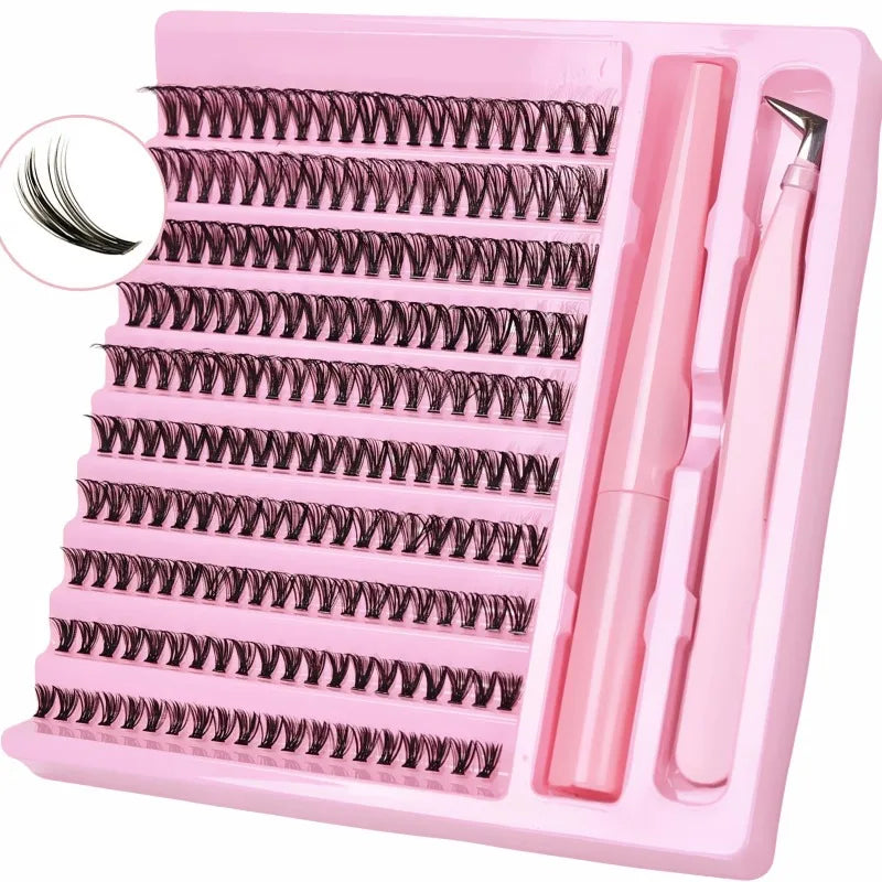 DIY Lash Extension Kit 200pcs Self Grafting D Curling False Eyelash Clusters With Bond And Tweezers