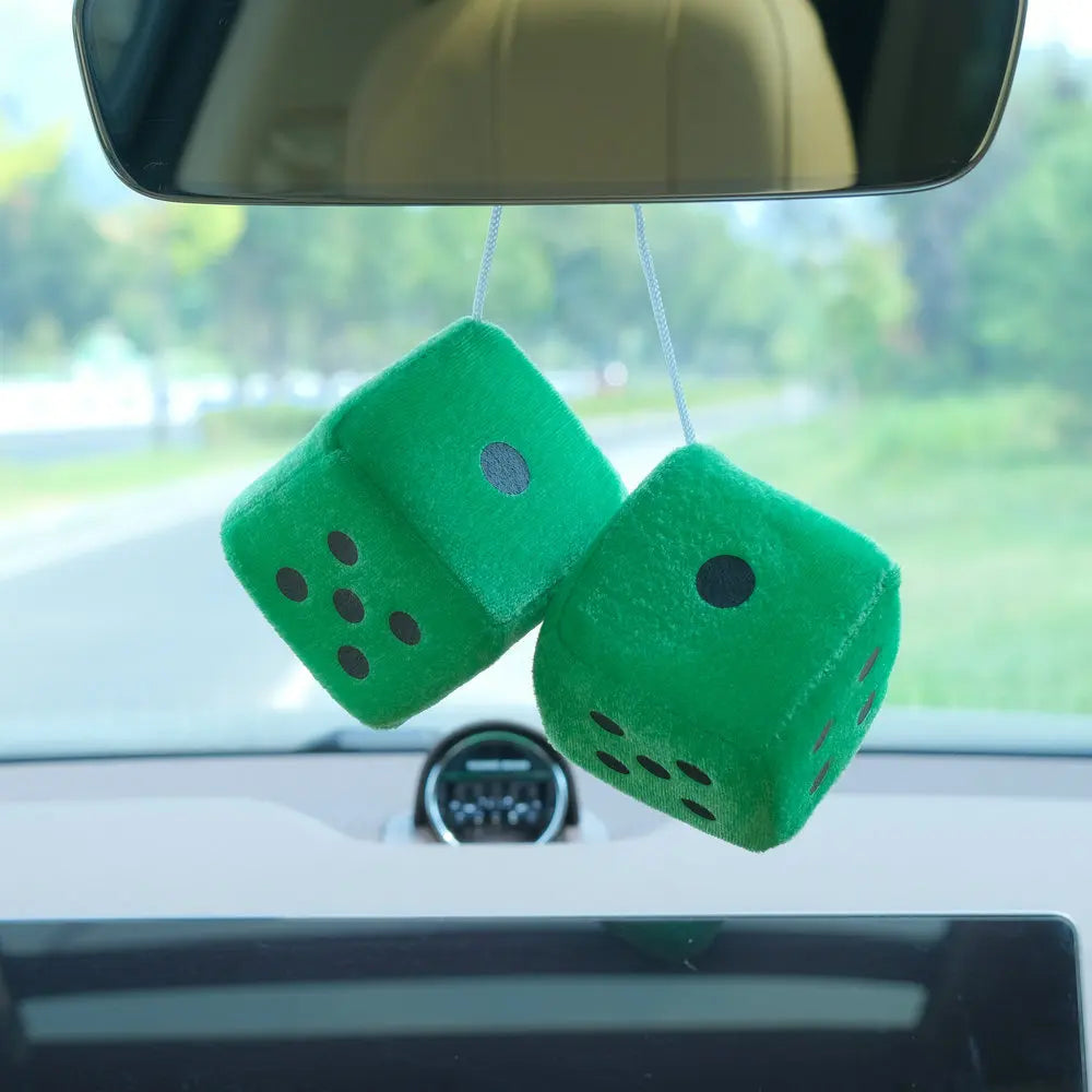 Plush Dice Car Pendant Cute Dice Jewelry Auto Rearview Mirror Hanging Ornament Car Int close-up view