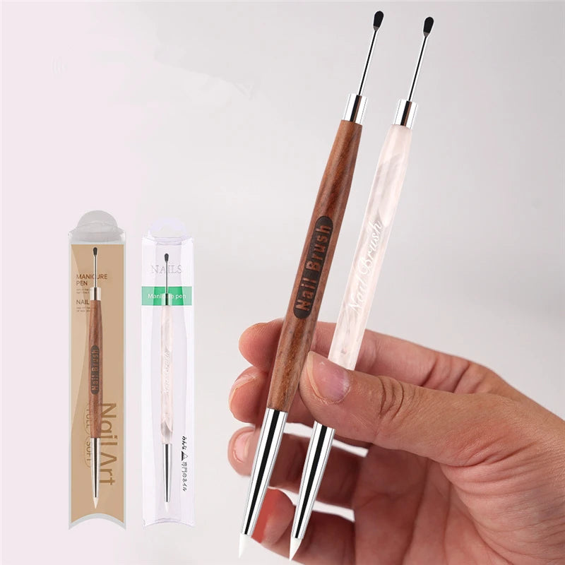 1/2Pcs Double Head Nail Art Brush Silicone Spatula Poly Nail Gel Pen Manicure Tip E additional angle