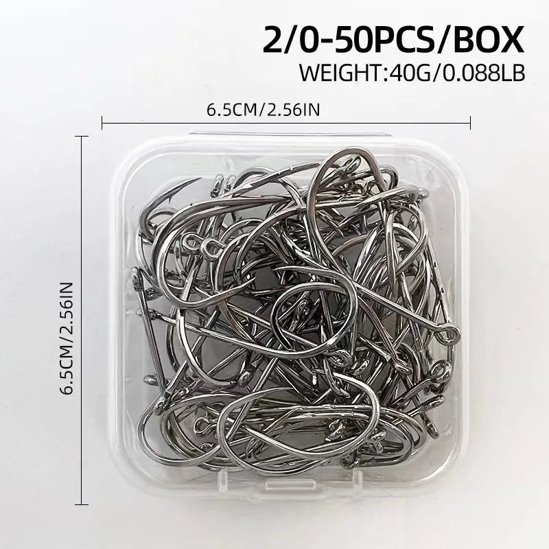 ShareShark 50pcs/box 92247 High Carbon Steel Fish Hook Long Handle with Barbed Curved Mo detail view