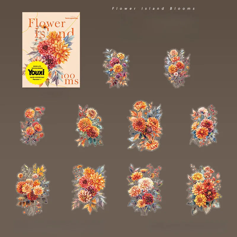 20 PET Flower Stickers for Scrapbooking | Transparent Adhesive Decorative Set detail view