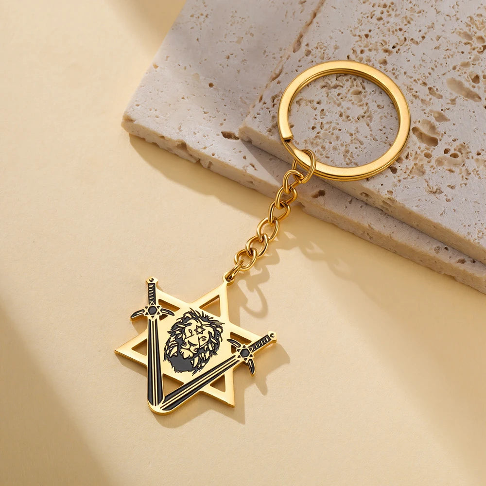 Dawapara Victory Swords Lion of Judah and Star of David Necklace | Judaica Protection Am detail view
