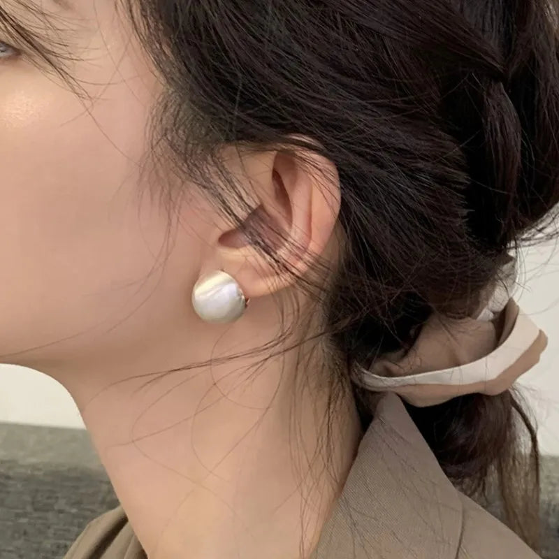 Frosted Gold-Plated Brushed Spherical Hoop Earrings | Retro Creative Women's Access additional angle