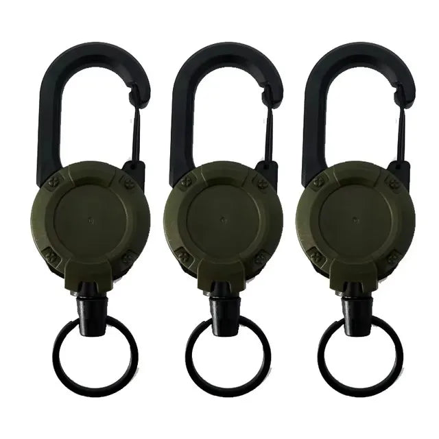 Retractable Heavy Duty Pull Reel Carabiner Key Chains Strong Steel Wire Rope Buckle additional angle