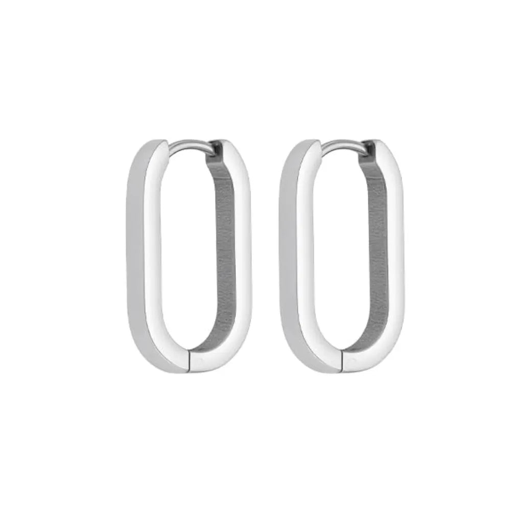 Unisex Stainless Steel Rectangular Hoop Earrings for Men Women Punk Rock Triangle H additional angle