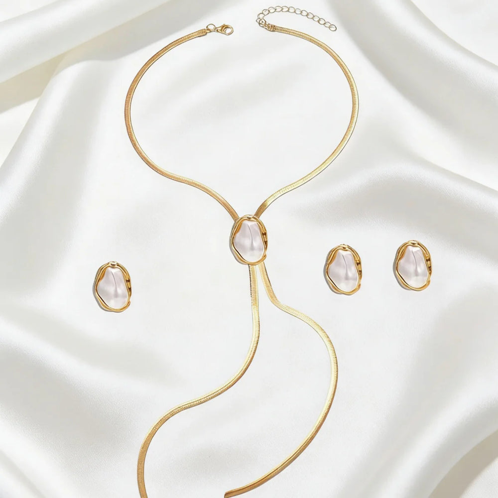 Elegant French Spiral Black Resin Stone /Imitation Baroque Pearl Jewelry Set Women He alternate view
