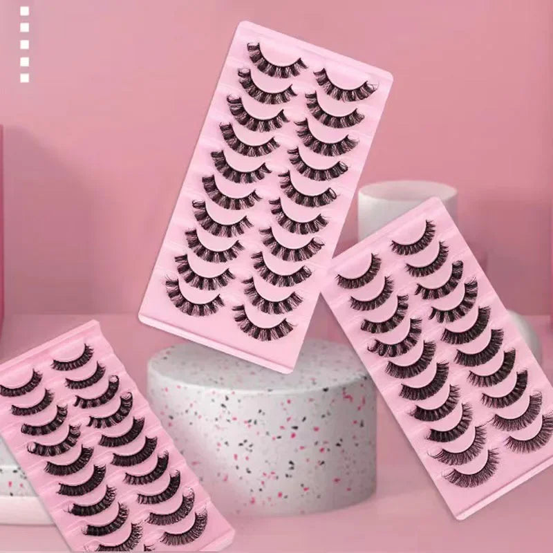 10 Pairs D Curl False Eyelashes Russian Volume Strip Lashes Fluffy Thick Wispy Fake Eyelashes for Party Stage Makeup
