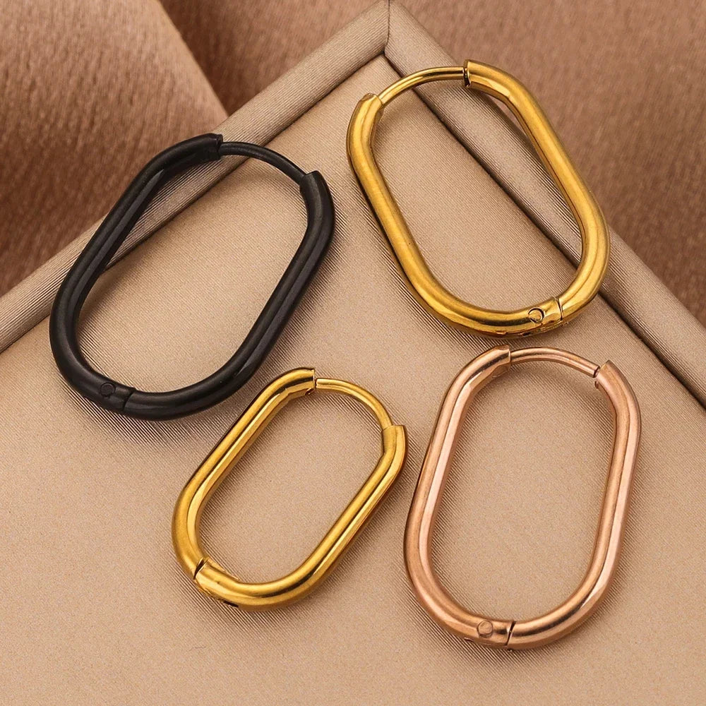 Gold Plated Rectangular Hoop Earrings | 6pcs Stainless Steel Jewelry Findings for D additional angle