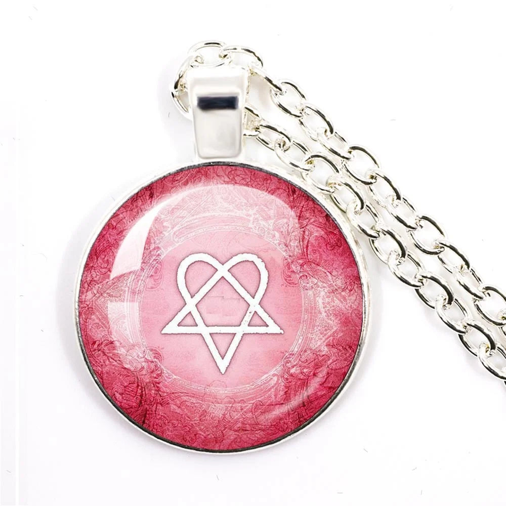 Hip Hop Rock Music Band Him Heartagram Glass Cabochon Pendant Star Heart Patten Necklace Chain Charm Necklace Jewelry Gift