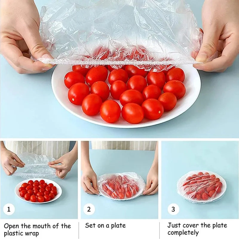 100PCS Disposable Food Cover Plastic Wrap Kithchen Refrigerator Fruit Food Stretch Prote detail view