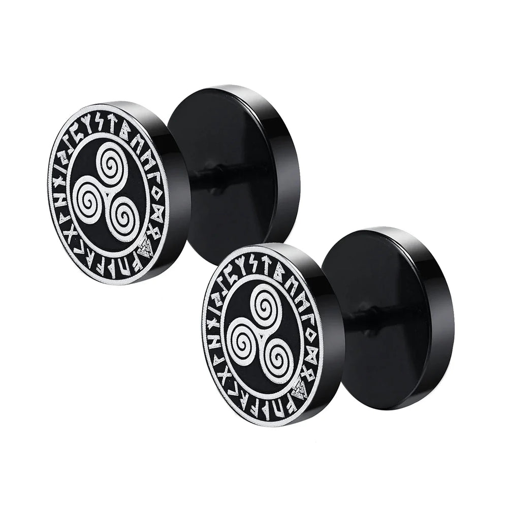 Gothic Norse Viking Runes Stud Earrings for Men Boys,Rock Punk Stainless Steel Valknut W detail view