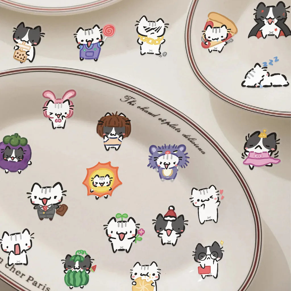 54pcs Transparent Cartoon Cat Stickers | Waterproof PET Decals for Guitar & Journals lifestyle view
