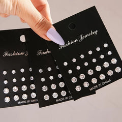 12/24/36 Pairs Shiny Zircon Stud Earrings Set for Women Men Daily Versatile Chic Silver Color Crysta