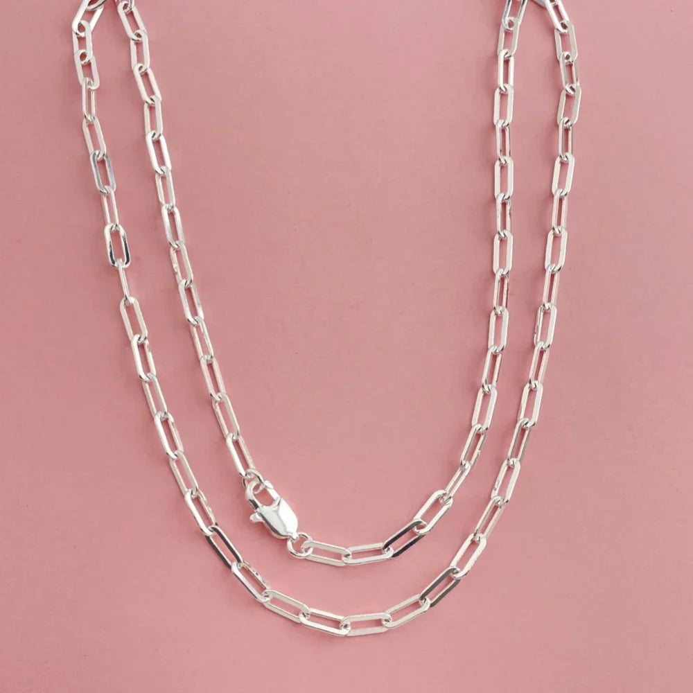 45-60cm Wholesale 925 Sterling Silver 3mm Wide Paper Clip Necklace for Boys Girls Wome close-up view