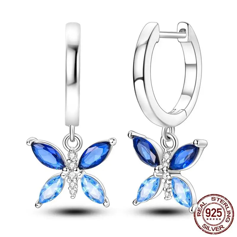 Luminous Shell Women Earrings Original 925 Sterling Silver Pave CZ Star Moon Hoop Ear alternate view