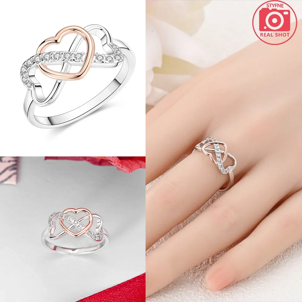Original Romantic Heart-shaped White Zircon Shell Bowknot Rings 925 Sterling Silver W lifestyle view