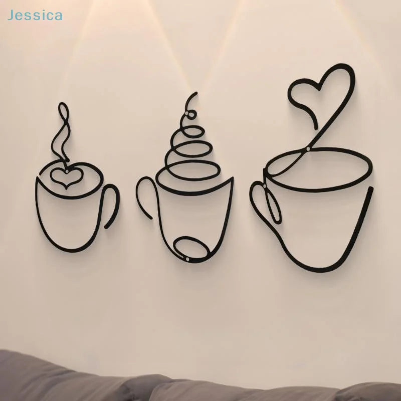 Metal Black Coffee Cup Wall Art Decor | Kitchen, Cafe & Coffee Bar Wall Hanging lifestyle view