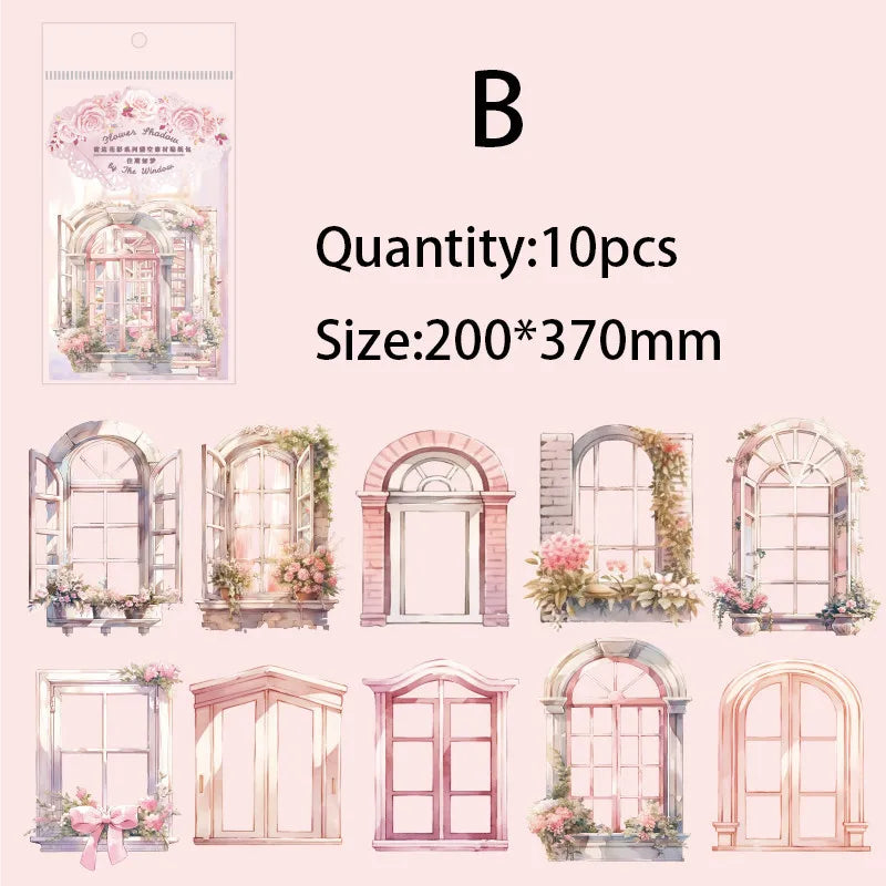 10-Piece Window Flower Paper Pack | Junk Journal Scrapbooking Collage Stickers additional angle