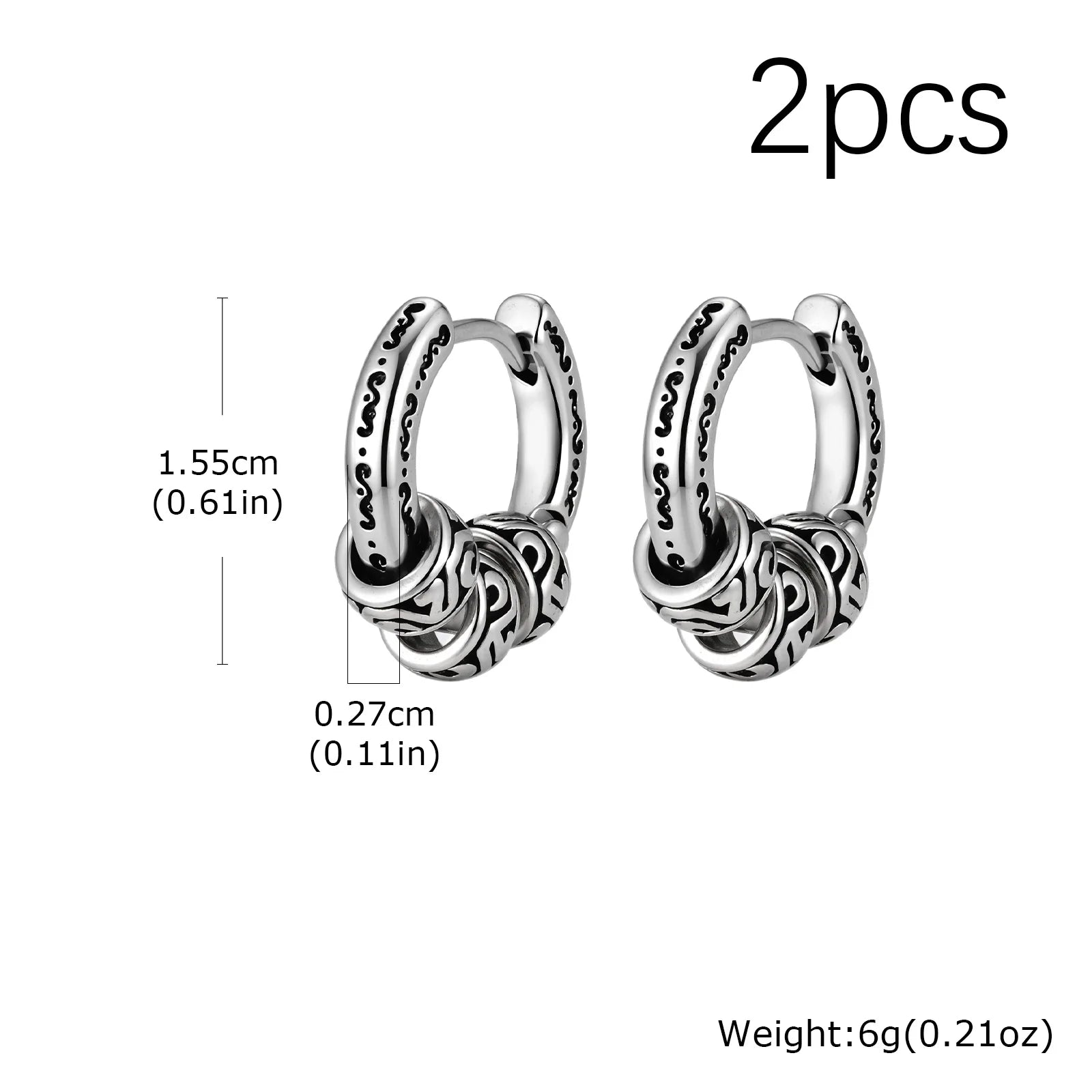 Vintage Totem Vine Pattern Hoop Earrings for Men, Hypoallergenic Metal Huggies Earring close-up view