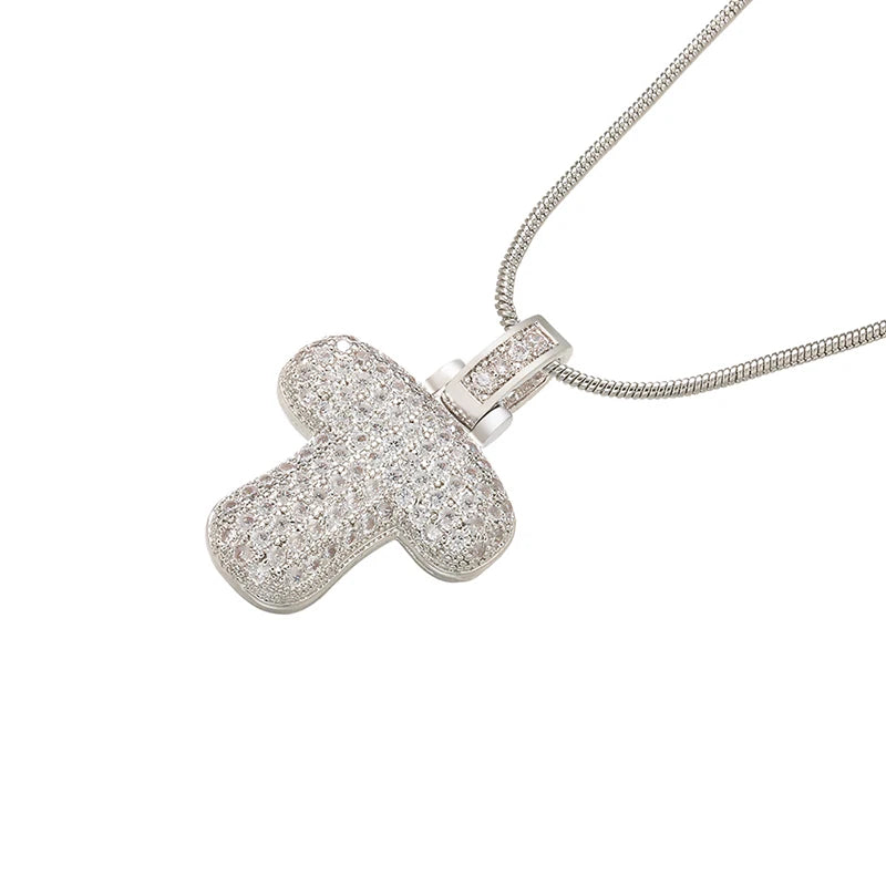 Silver Bubble Initial Letter Necklace | Customizable 26 Letters Pendant Jewelry for W lifestyle view