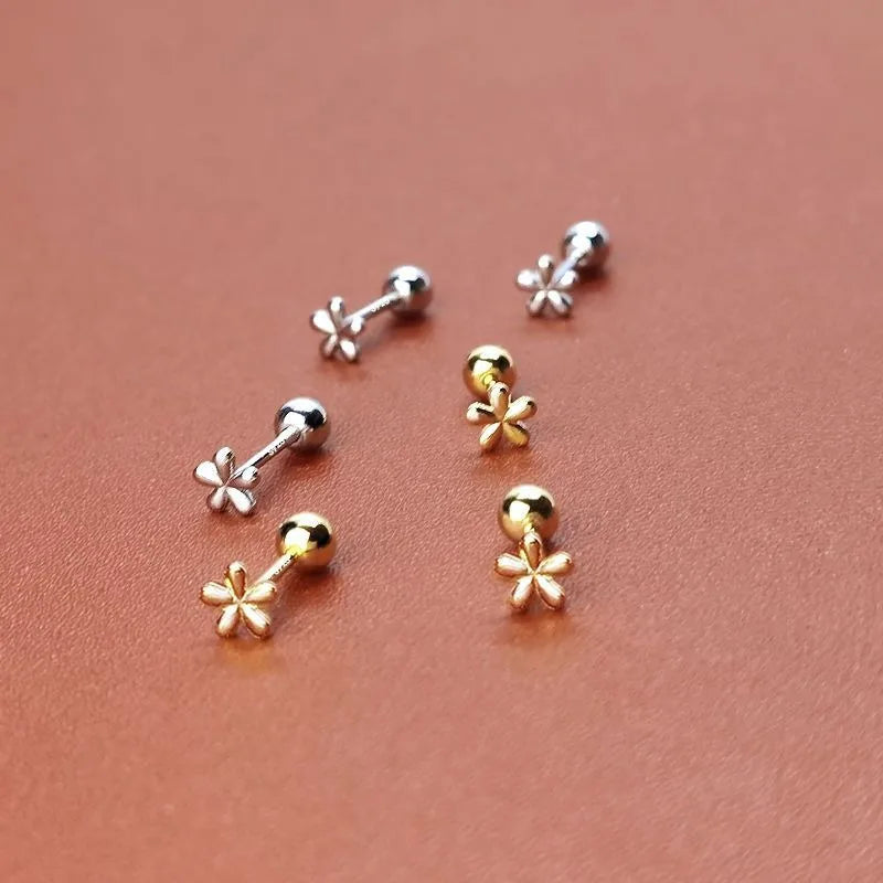 EVSIPOL Tiny Stainless Steel Screw Back Flower Stud Earrings for Women Girls Simple C alternate view