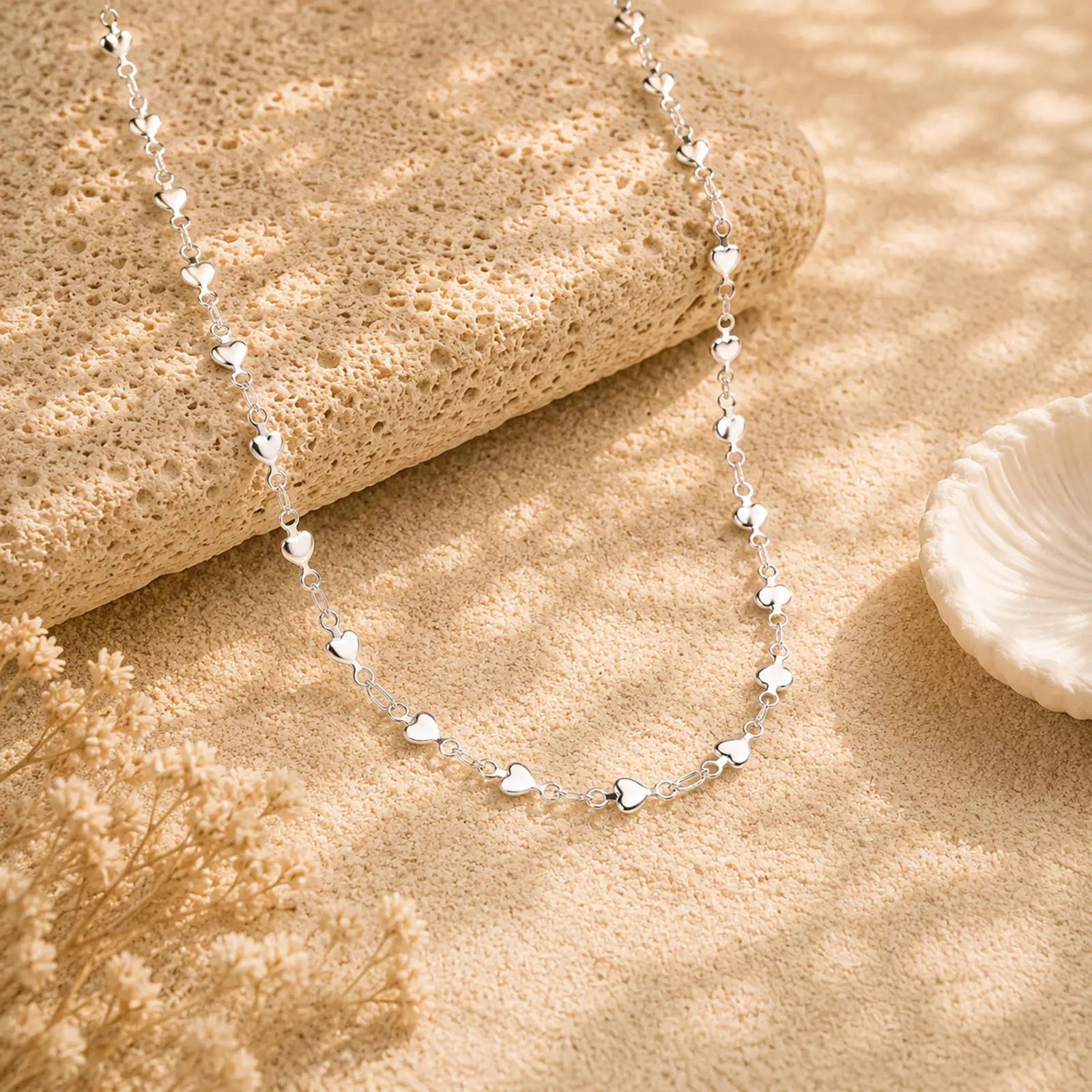 Vnox Minimalist Heart Link Chain Necklace Trendy Stainless Steel Stacked Clavicle Chai close-up view