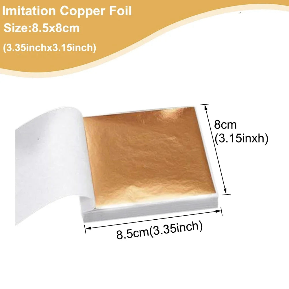 Imitation Gold Leaf Sheets for Crafts | 100pcs Metallic Foil Paper additional angle