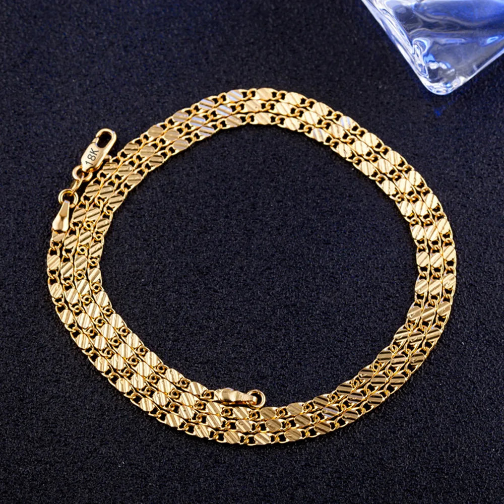 Fashion 18k Gold Necklace 2MM 16/18/20/22/24/26/28/30 Inch Side Chain Necklace For Women detail view