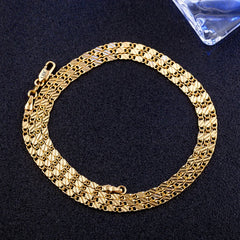 Fashion 18k Gold Necklace 2MM 16/18/20/22/24/26/28/30 Inch Side Chain Necklace For Women detail view
