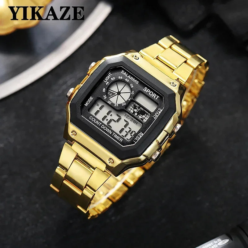 MAYZHISU Classic Men's Digital Watches Luxury Stainless Steel Strap Sport Watches Men lifestyle view