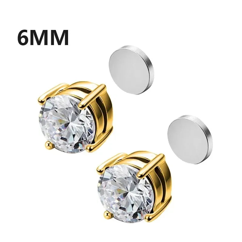 1Pairs Crystal Strong Magnetic Ear Stud Clip Earrings for Men Women, Punk Round Zir additional angle