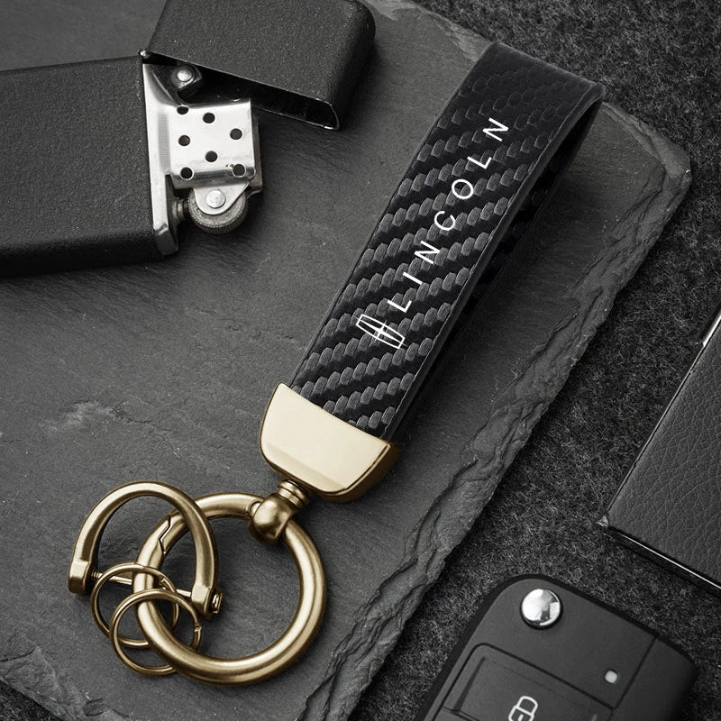 Carbon Fiber Style Car Keychain | Microfiber Leather Key Ring for Lincoln Navigator detail view