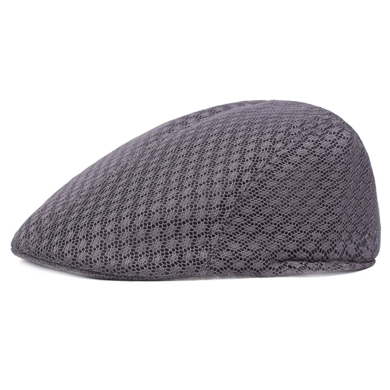 Breathable Mesh Beret Hat for Summer | Unisex Newsboy Flat Cap close-up view